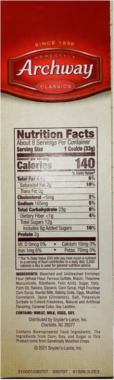 Archway Homestyle Classics Soft Oatmeal Cookies 9.5 Oz